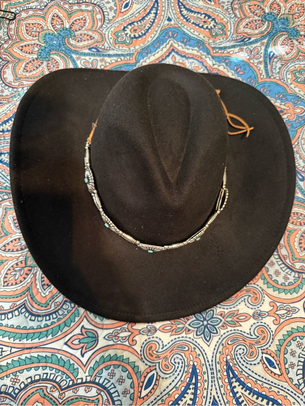 Black Western Felt Cowgirl Hat with Beaded Band - adjustable